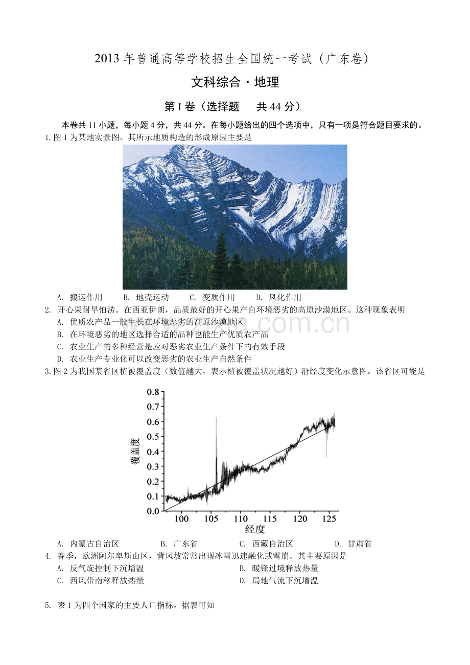 2013年广东高考地理试题及答案.doc_第1页