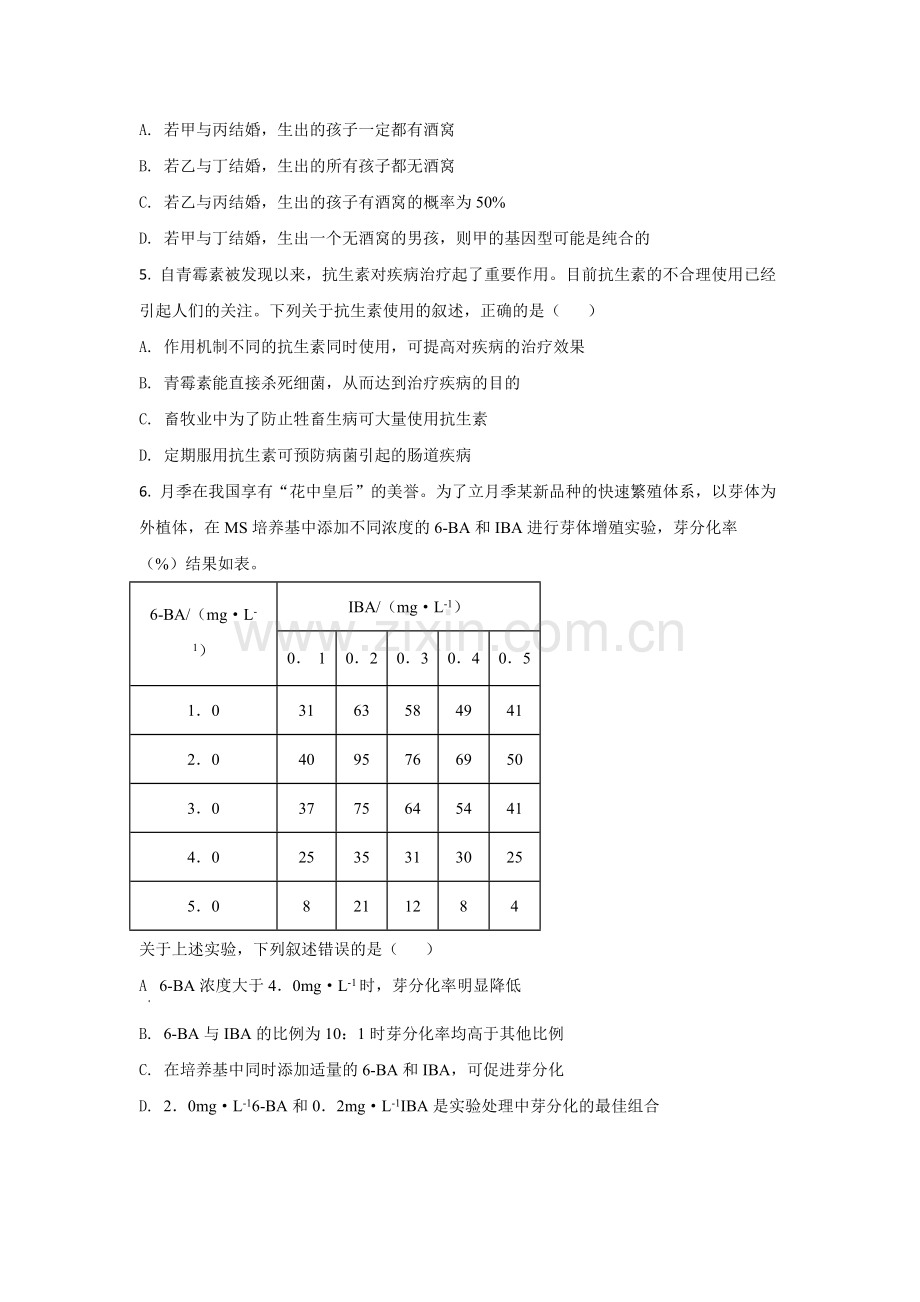 2021年高考真题 生物（湖北卷） 原卷版.pdf_第2页