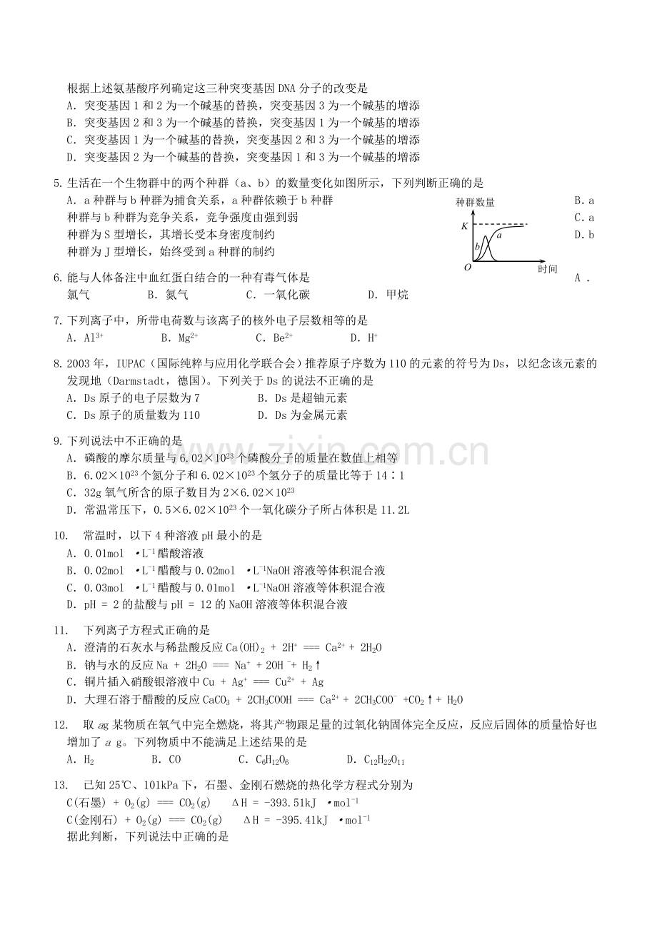 2004年山西高考理科综合真题及答案.doc_第2页