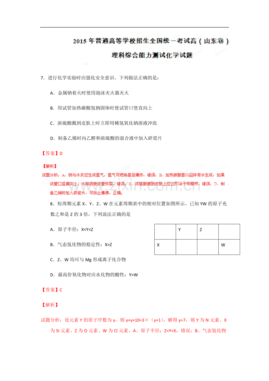 2015年高考真题 化学(山东卷)（含解析版）.pdf_第1页