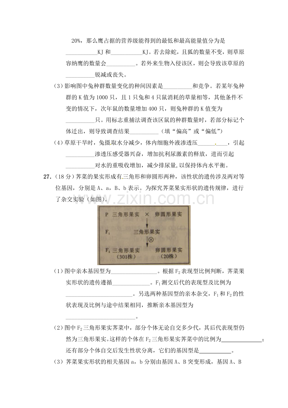 2011年高考真题 生物(山东卷)（原卷版）.doc_第3页