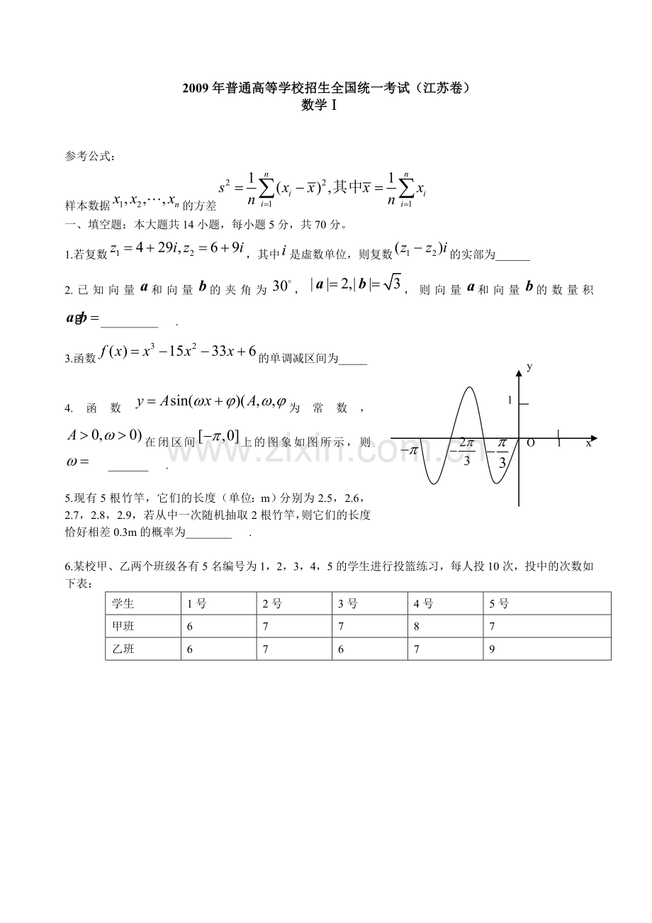 2009年江苏高考数学试卷及答案.doc_第1页