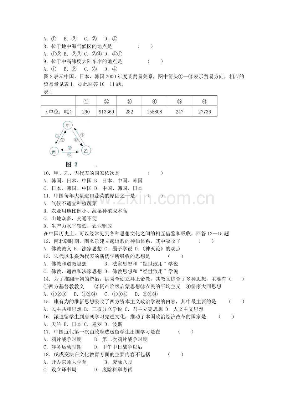 2005年重庆高考文科综合真题及答案.doc_第2页