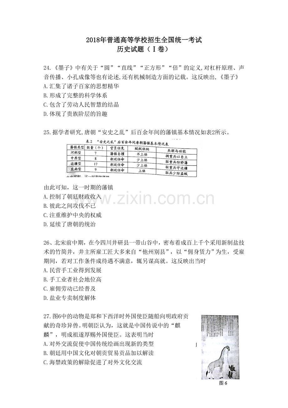 2018年高考文综全国一卷历史真题含答案.doc_第1页