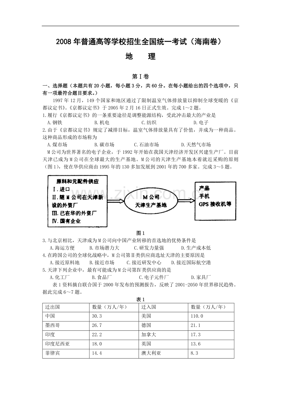 2008年高考地理（原卷版）(海南卷).pdf_第1页