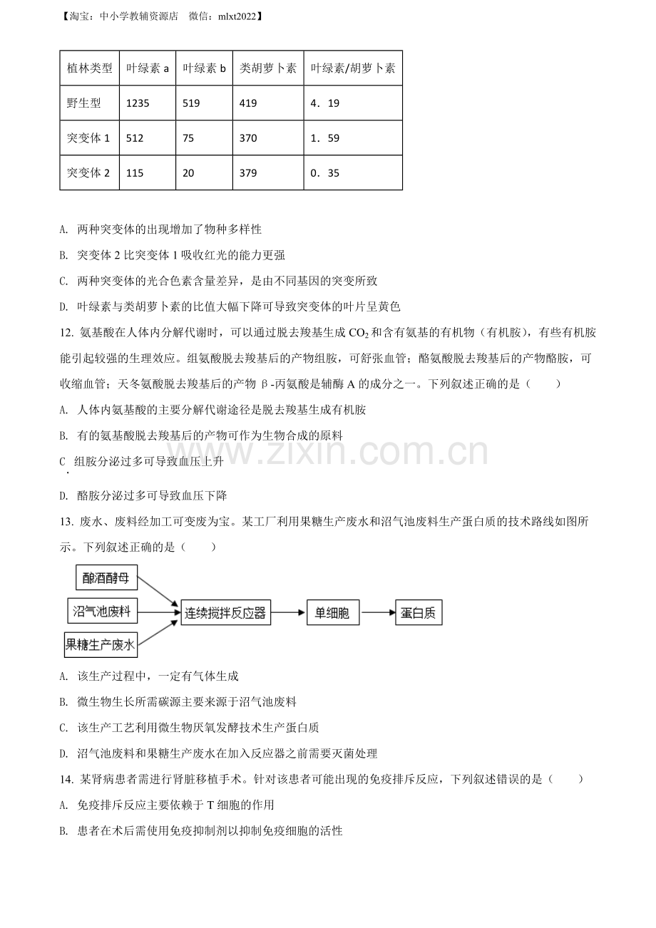 题目2022年新教材湖北生物高考真题（部分试题）（原卷版）.docx_第3页