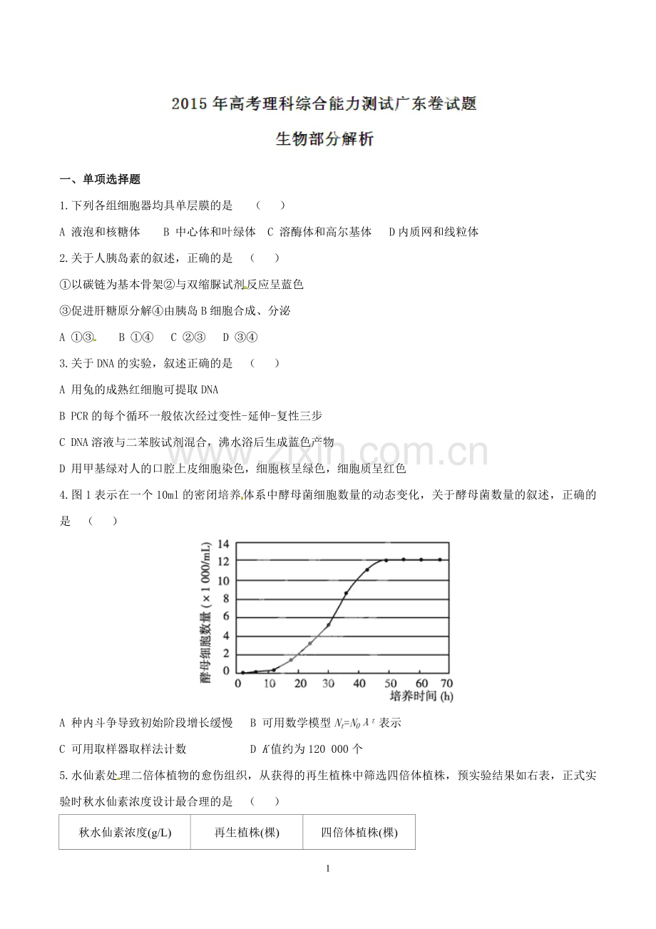 2015年广东高考生物（原卷版）.pdf_第1页