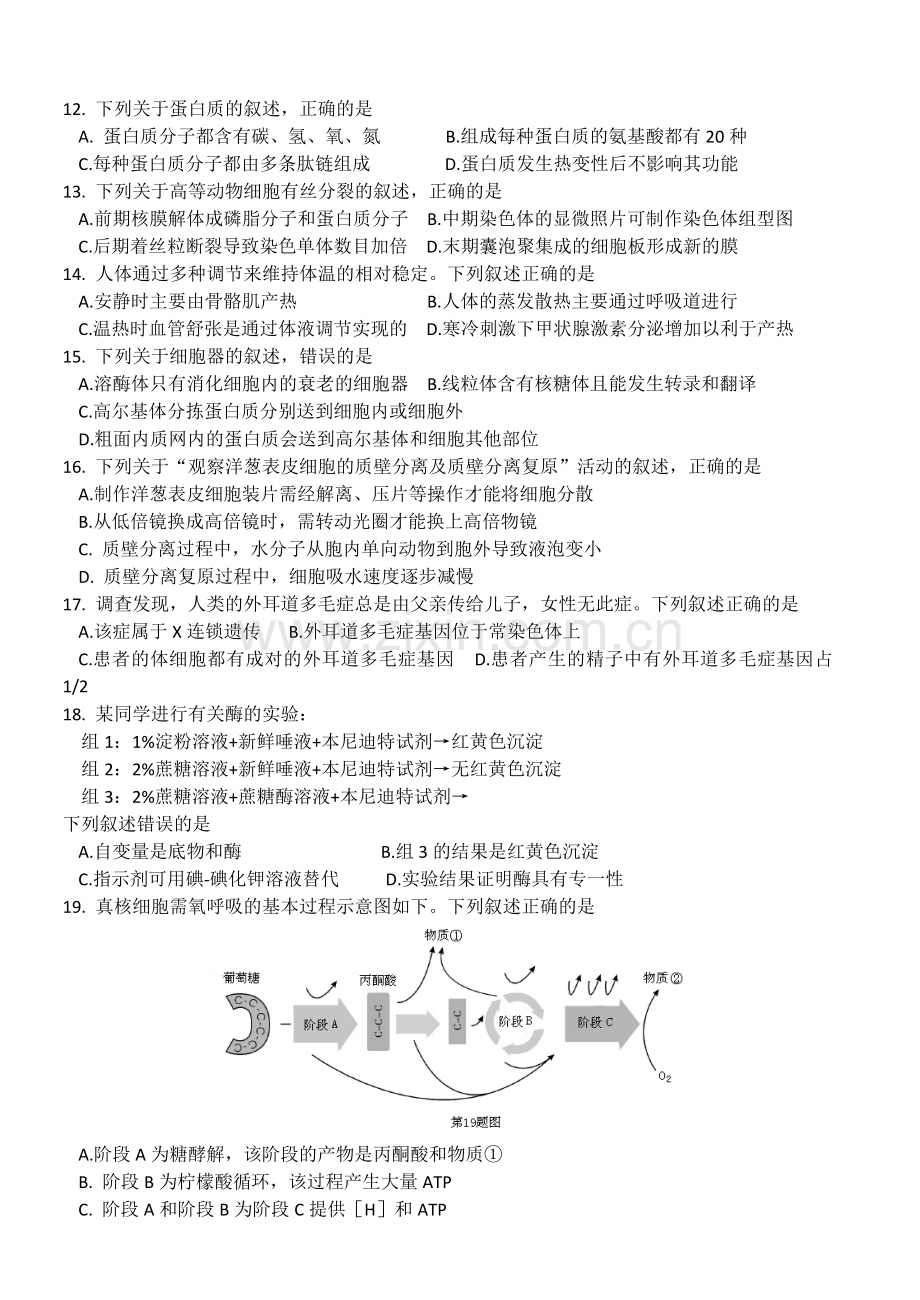 2016年浙江省高考生物【10月】（原卷版）.pdf_第2页