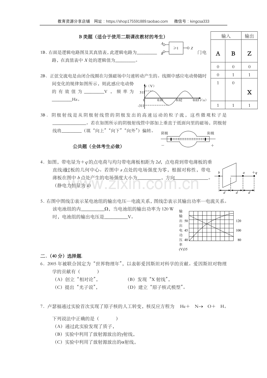 2005年上海市高中毕业统一学业考试物理试卷（原卷版）.doc_第2页