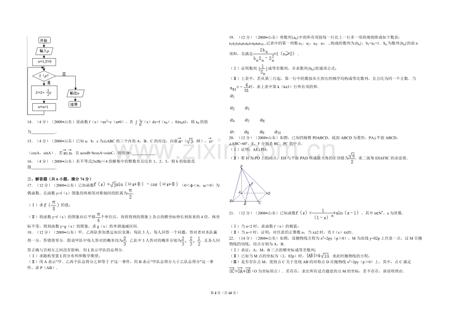 2008年高考真题数学【理】(山东卷)（含解析版）.pdf_第2页