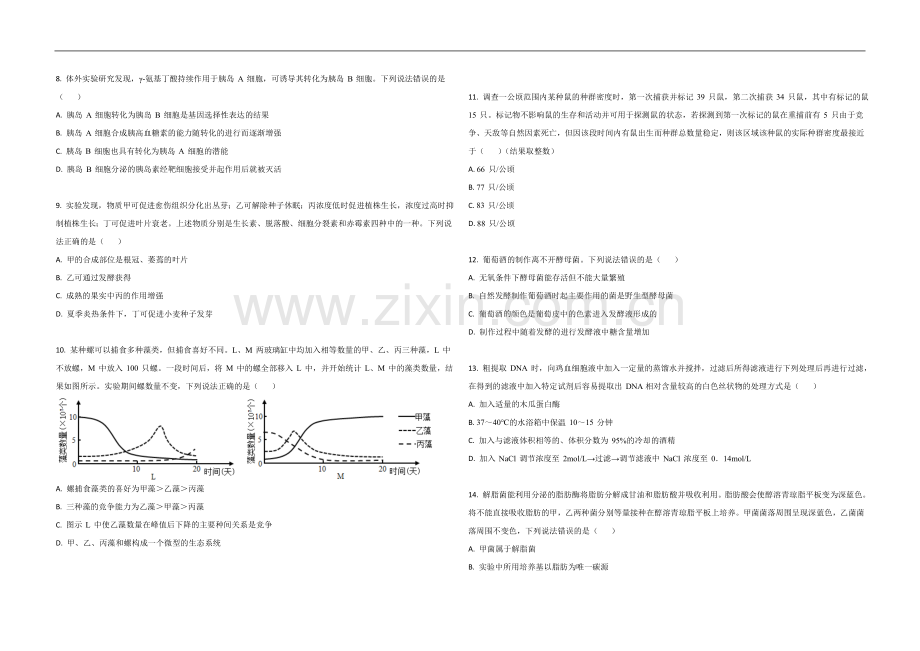 2021年高考真题 生物(山东卷)（原卷版）.doc_第2页