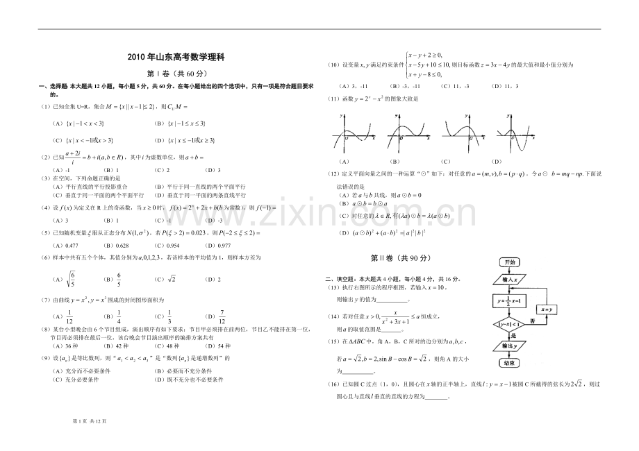 2010年高考真题数学【理】(山东卷)（含解析版）.doc_第1页