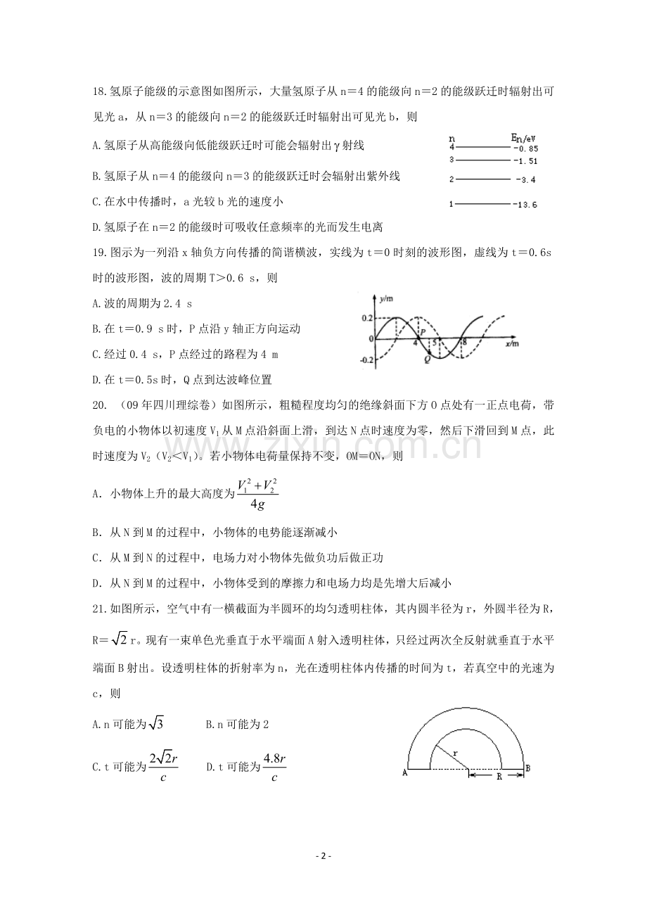 2009年高考四川理综物理试题(含答案解析).doc_第2页