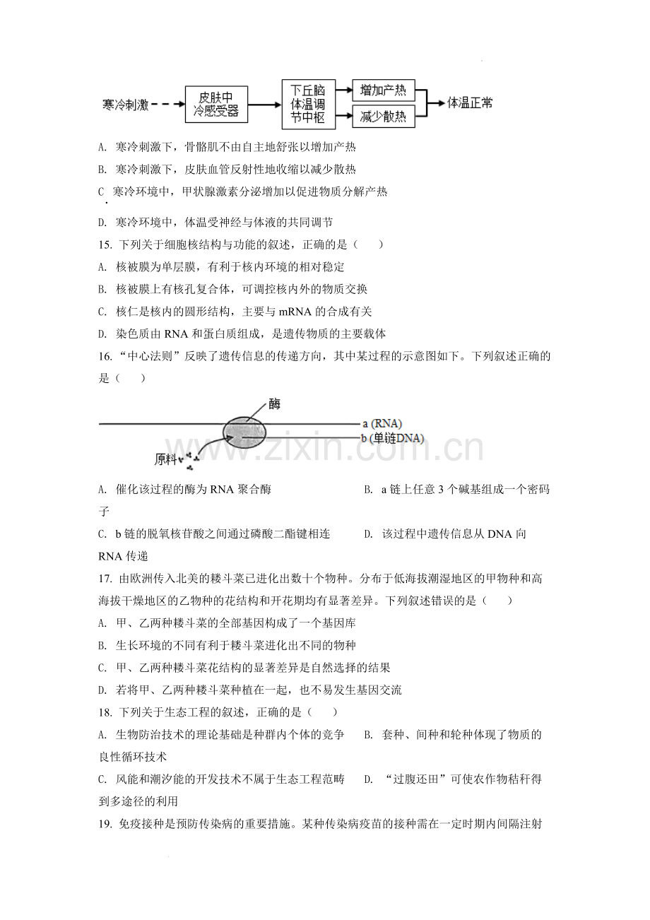 题目2022年6月新高考浙江生物高考真题（原卷版）.docx_第3页