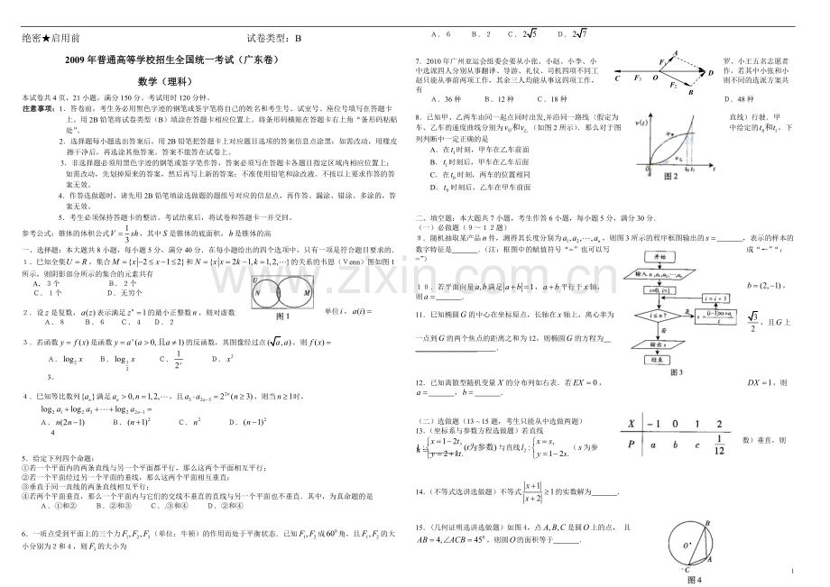 2009年广东高考（理科）数学试题及答案.pdf_第1页