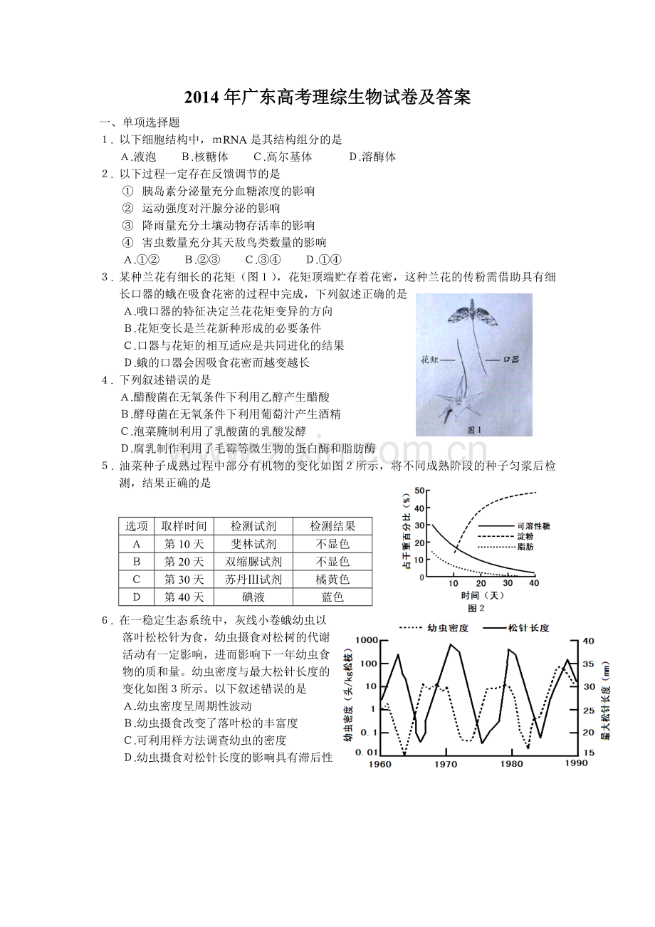 2014年广东高考生物试题及答案.pdf_第1页