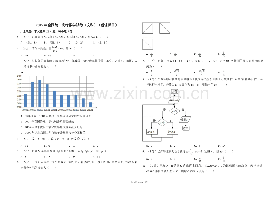 2015年全国统一高考数学试卷（文科）（新课标ⅱ）（含解析版）.pdf_第1页