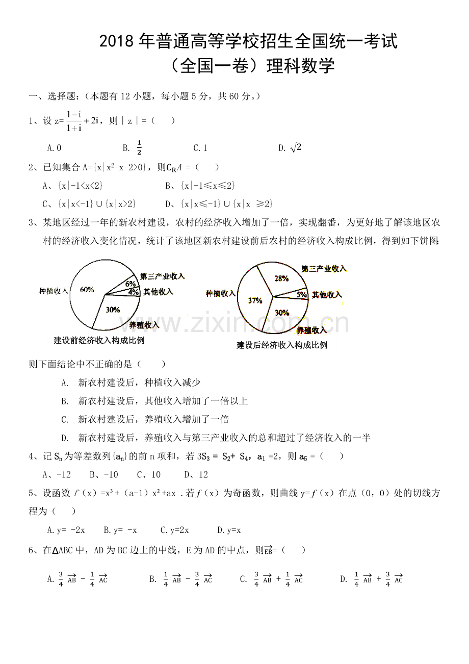 2018年湖南高考理科数学试题及答案.docx_第1页