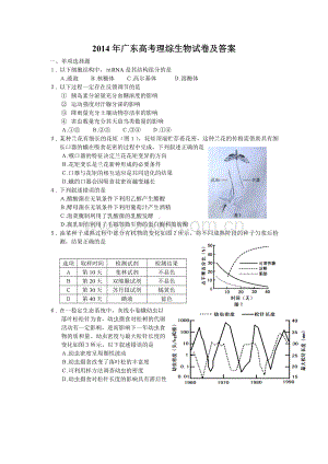 2014年广东高考生物（原卷版）.pdf