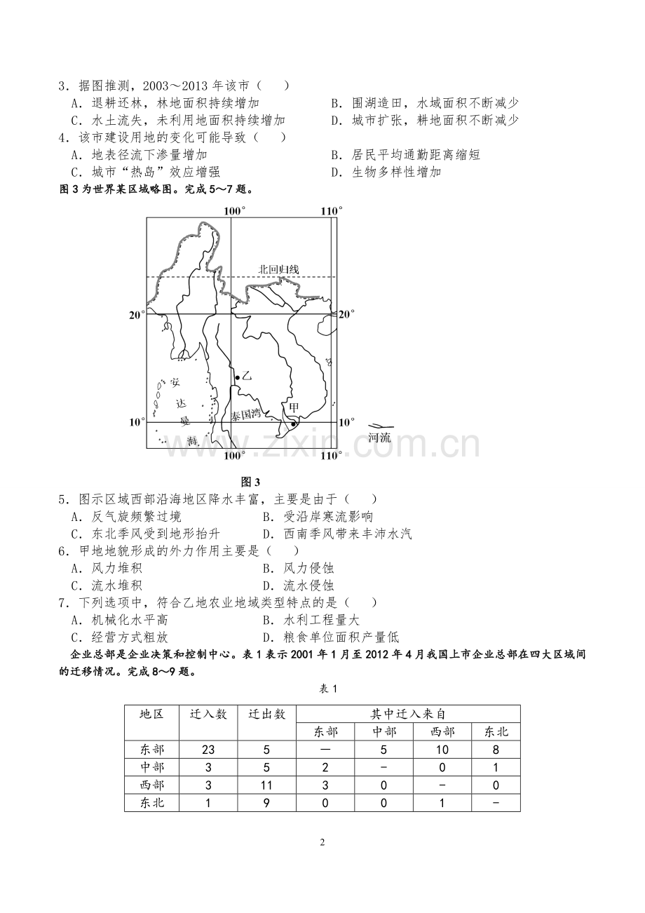 2015年高考安徽卷(文综地理部分)(含答案).doc_第2页