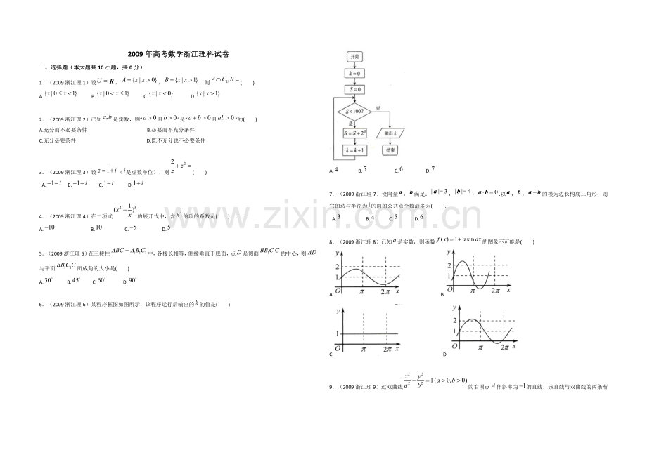 2009年浙江省高考数学【理】（含解析版）.doc_第1页