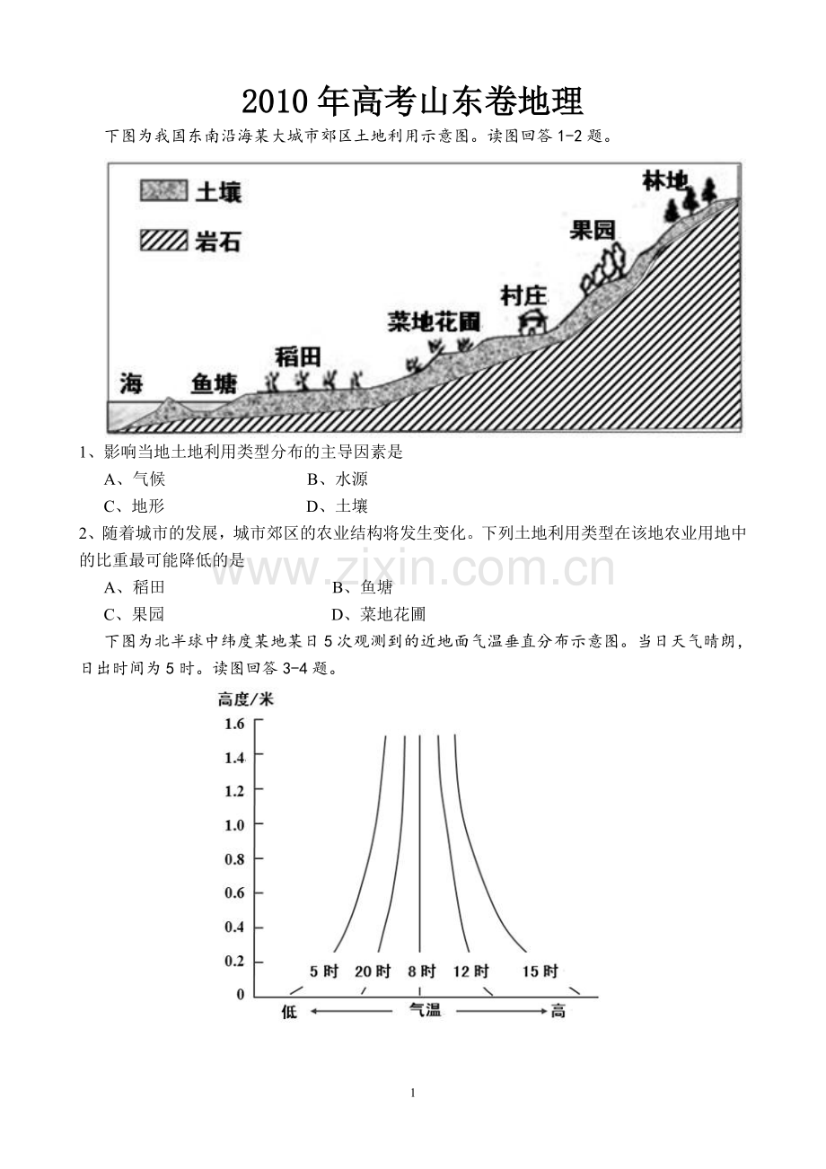 2010年高考真题 地理(山东卷)（原卷版）.doc_第1页