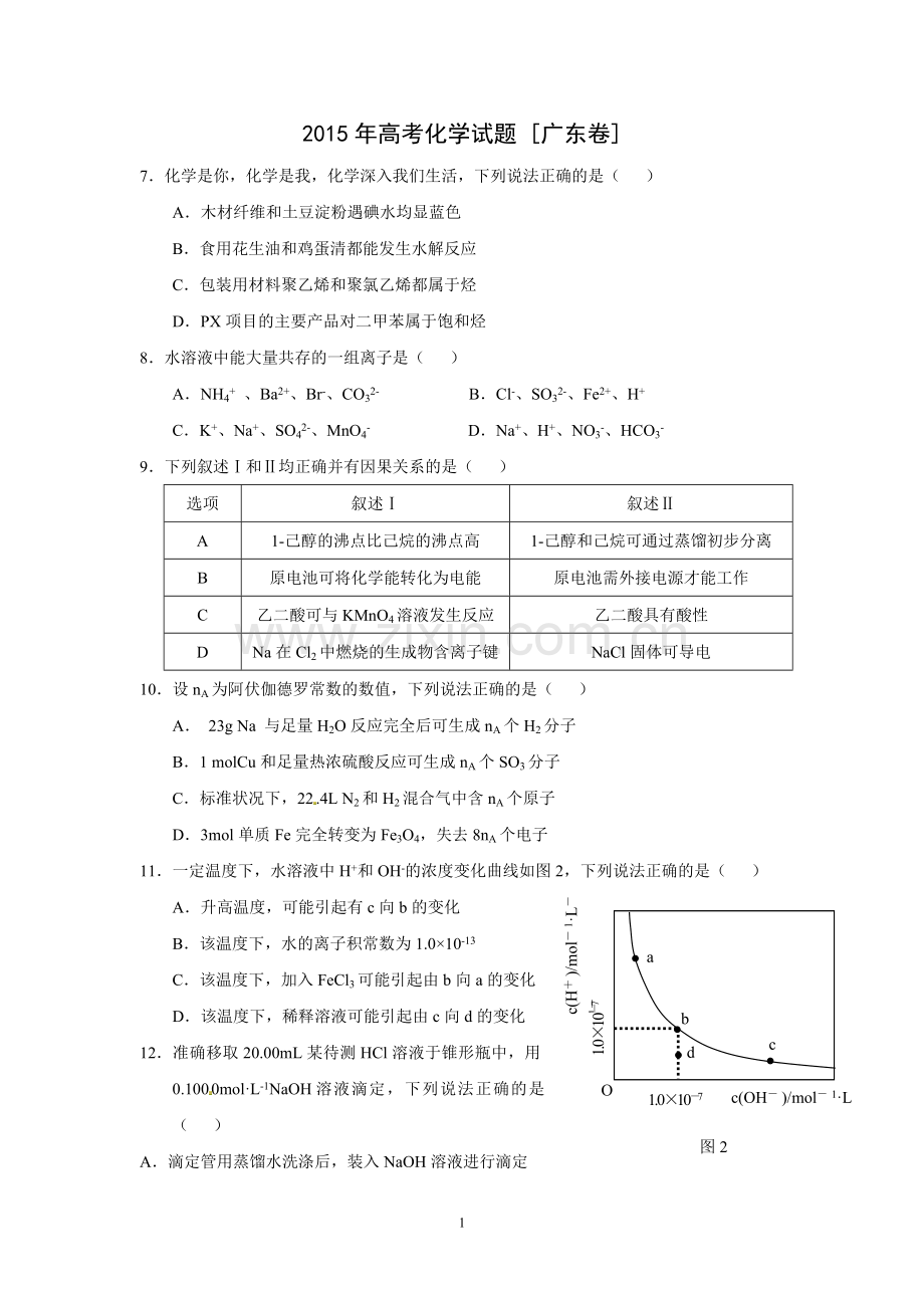 2015年广东高考化学试题及答案.pdf_第1页