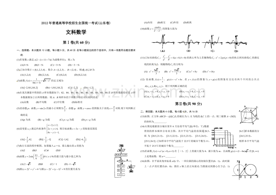 2012年高考真题数学【文】(山东卷)（含解析版）.doc_第1页