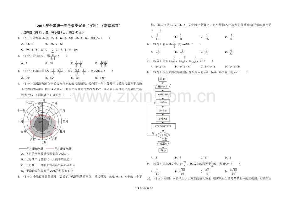 2016年全国统一高考数学试卷（文科）（新课标ⅲ）（含解析版）.pdf_第1页