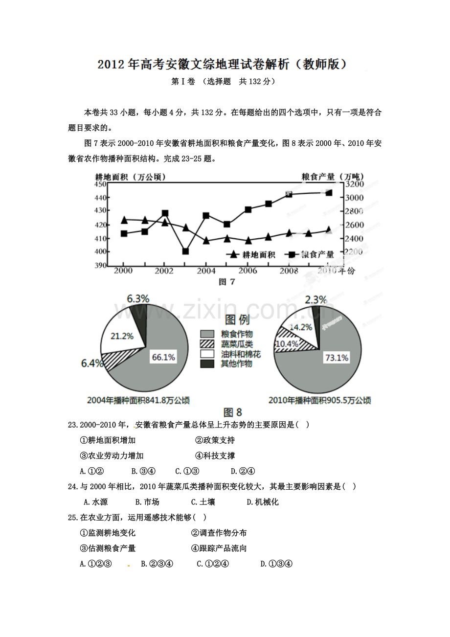 2012年高考安徽卷(文综地理部分)(含答案).doc_第1页