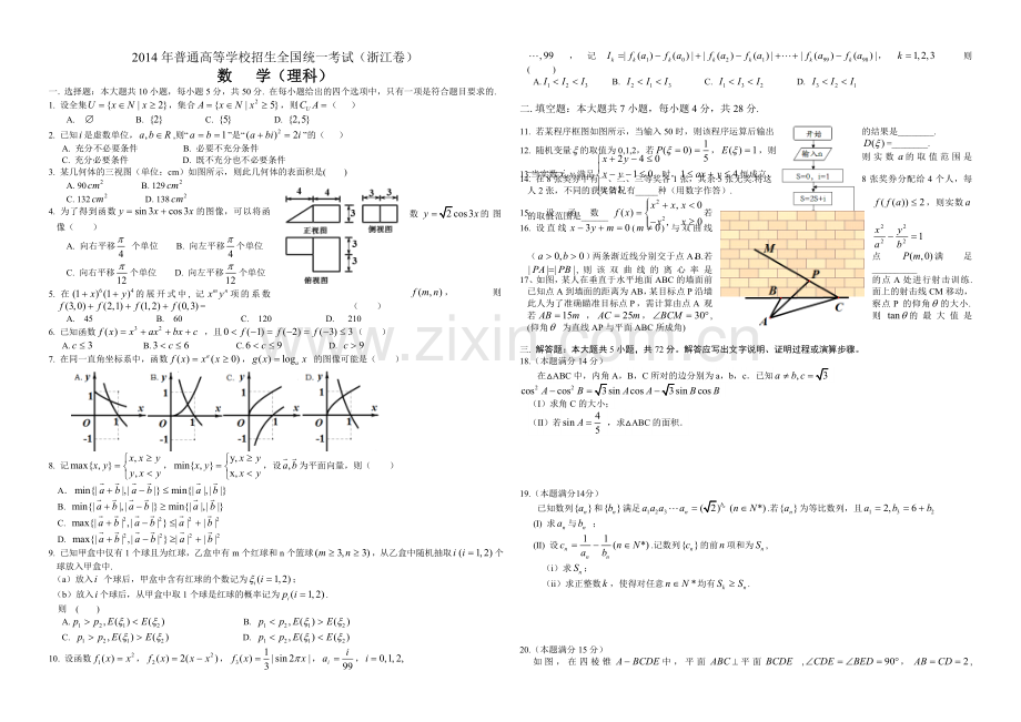 2014年浙江省高考数学【理】（含解析版）.doc_第1页