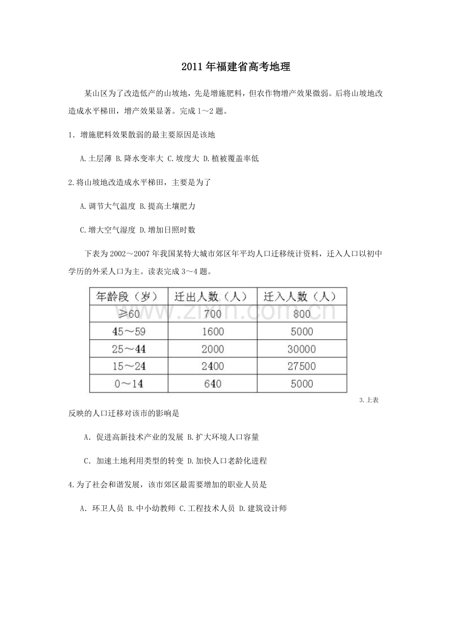 2011年高考福建卷(文综地理部分)(含答案).docx_第1页