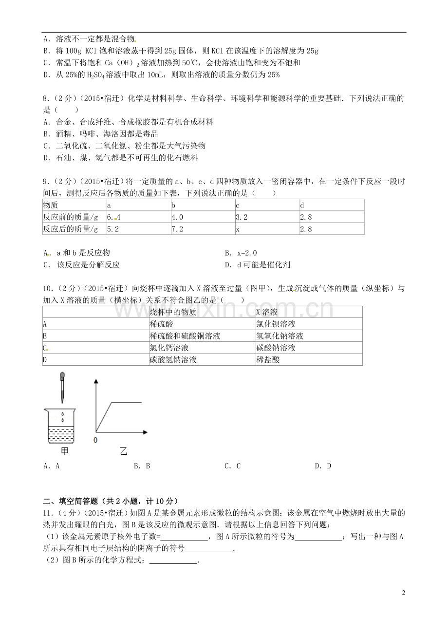 江苏省宿迁市2015年中考化学真题试题（含答案）.doc_第2页