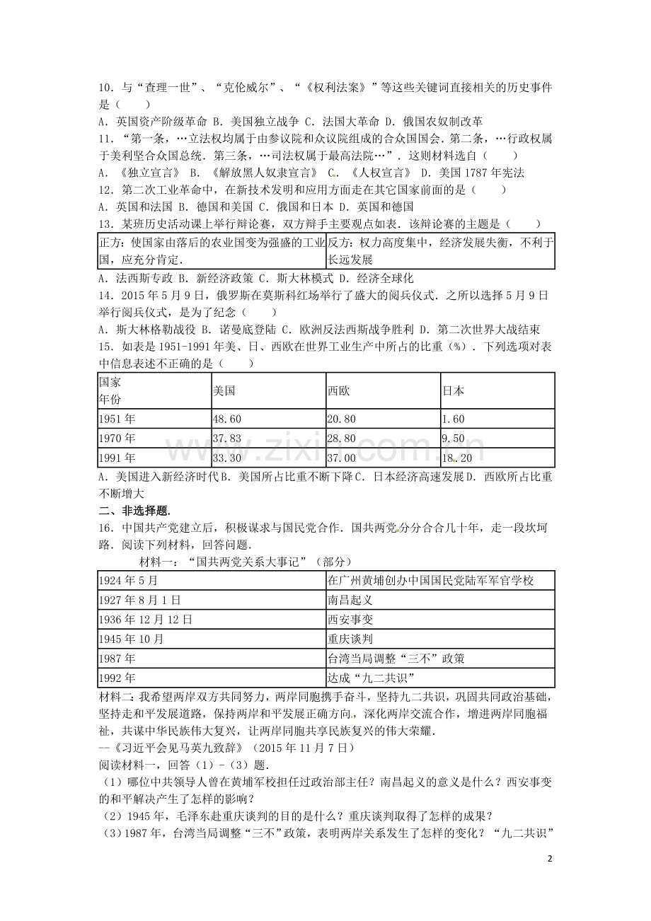 2016年山东淄博中考历史试题.doc_第2页