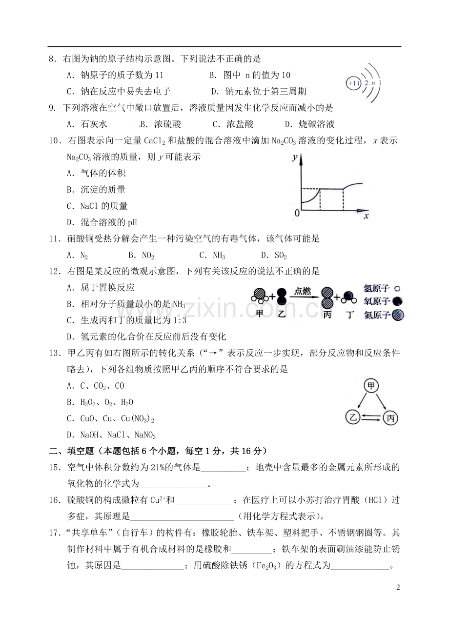 河南省2017年中考化学真题试题（含答案）.DOC_第2页