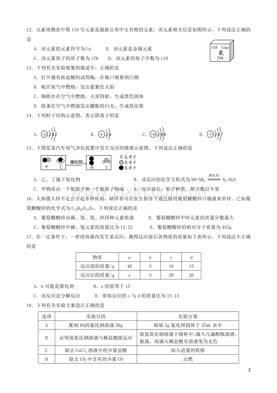 云南省2019年中考化学真题试题.doc_第2页