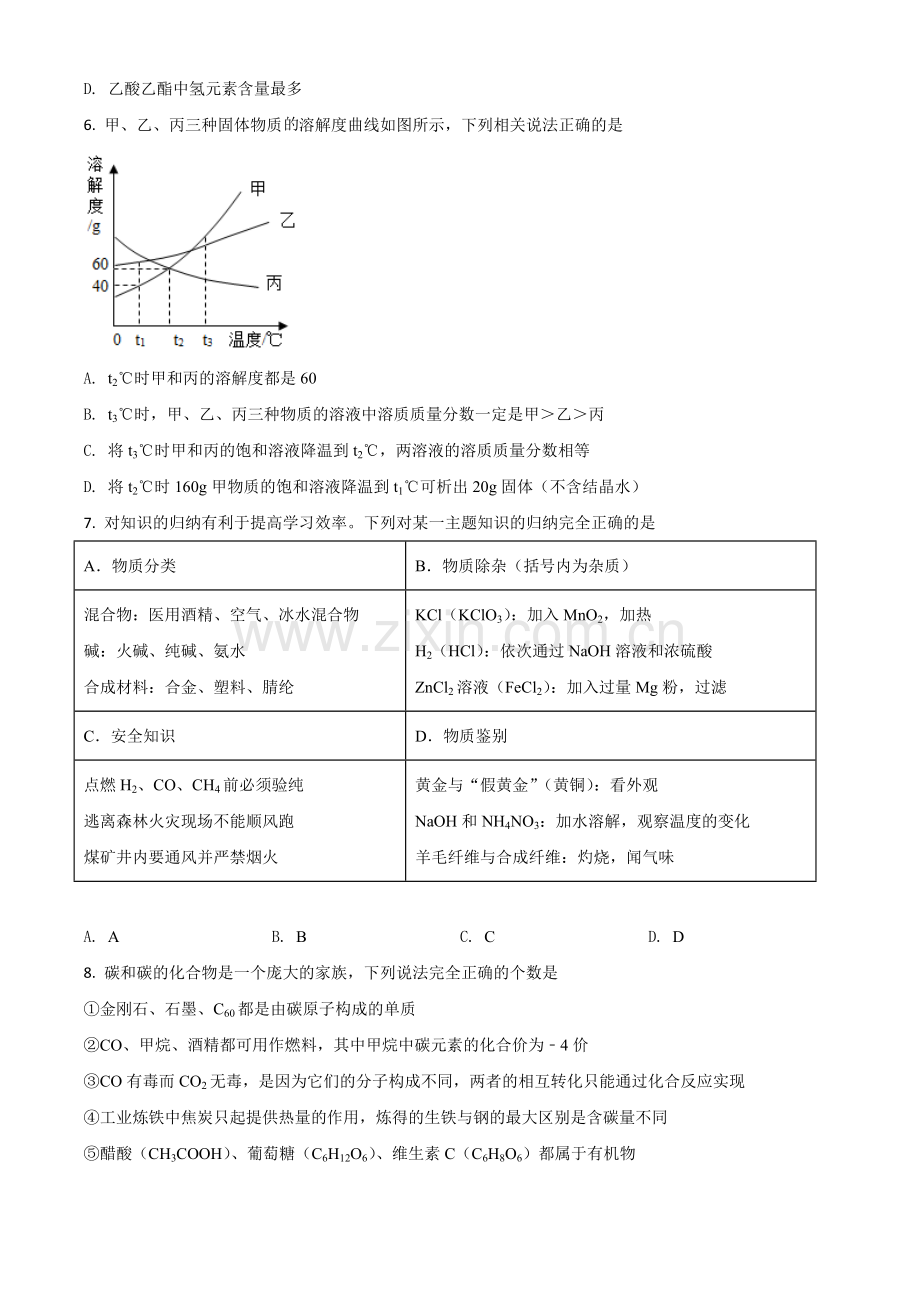 四川省凉山州2021年中考化学试题（原卷版）.doc_第2页