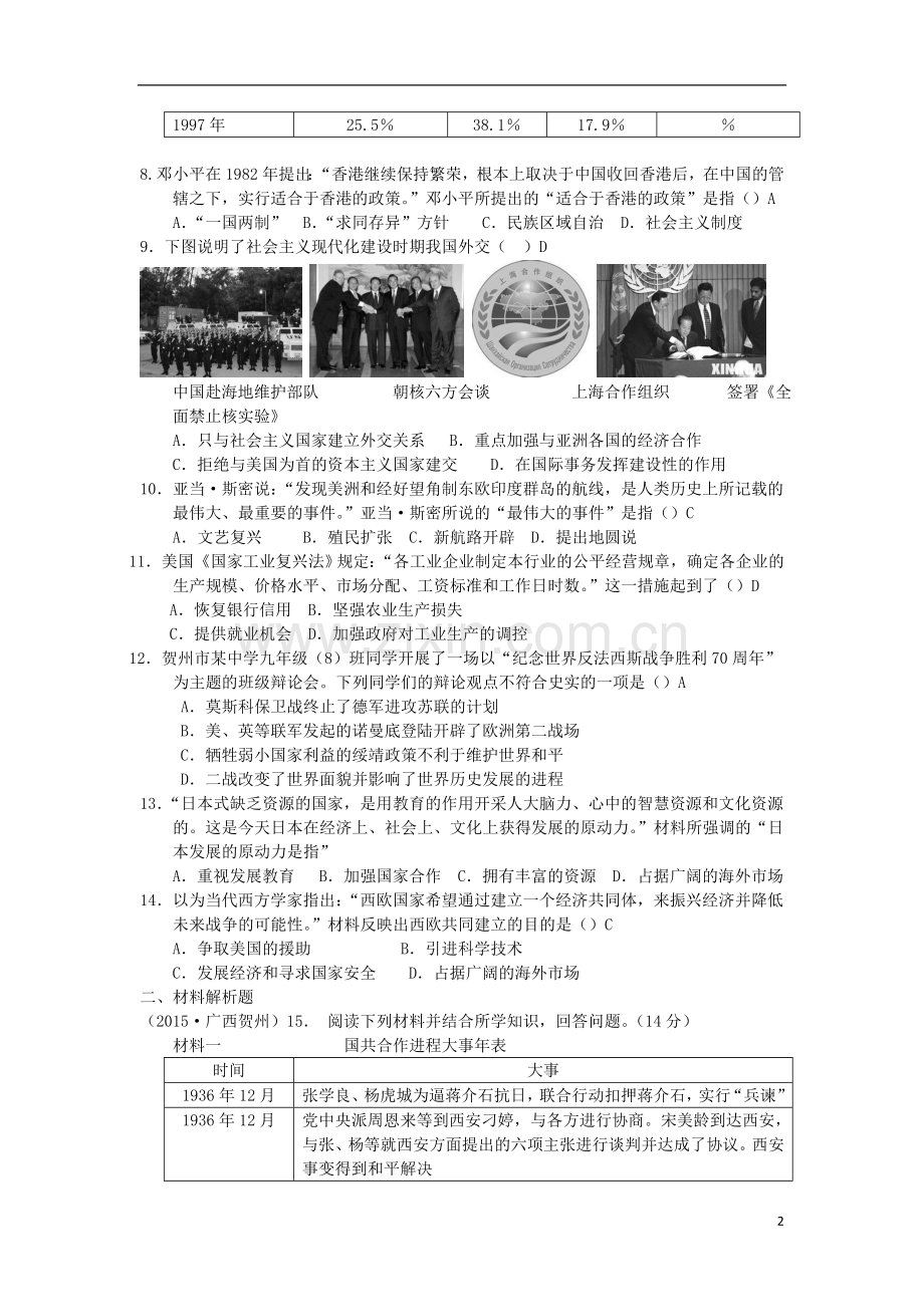 广西贺州市2015年中考历史真题试题（含答案）.doc_第2页