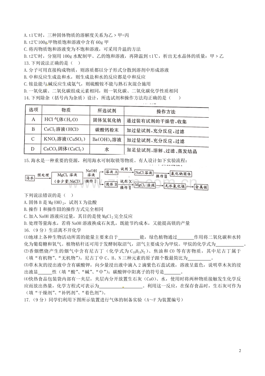 江苏省泰州市2016年中考化学真题试题（含答案）.DOC_第2页