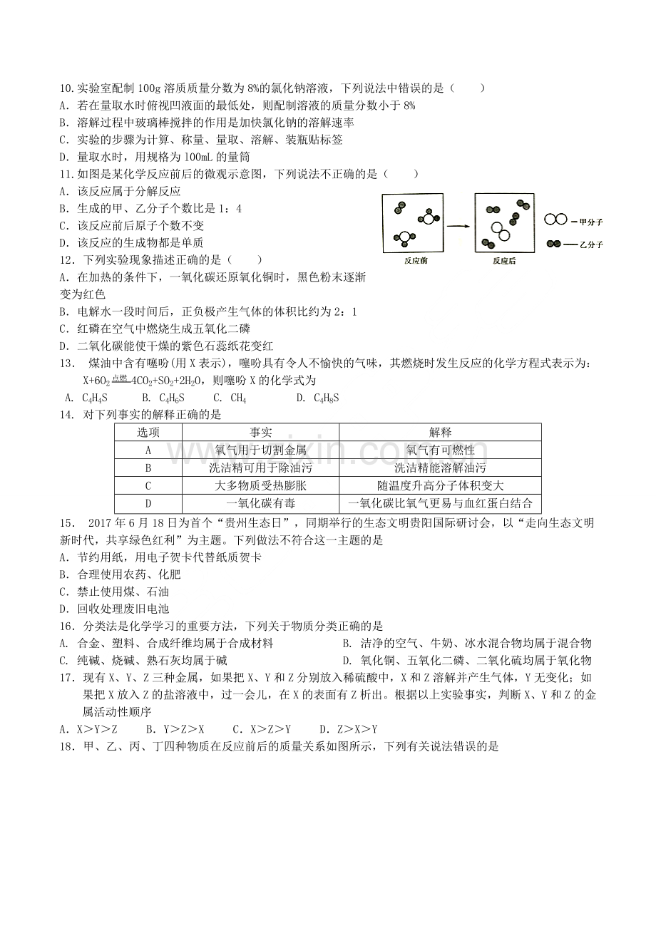 2018年湖南省衡阳市中考化学真题及答案.doc_第2页