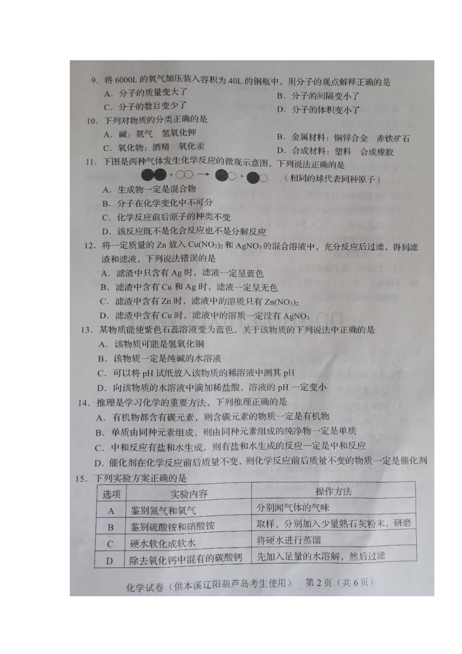 辽宁省葫芦岛市2020年中考化学真题及答案.doc_第2页