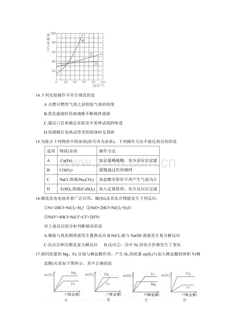 2018年四川省绵阳市中考化学试题（word版含答案）.doc_第2页