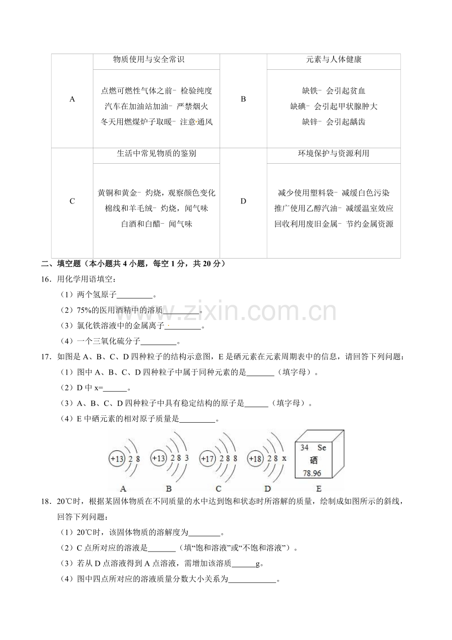 2016年辽宁省营口市中考化学试题（空白卷）.doc_第3页