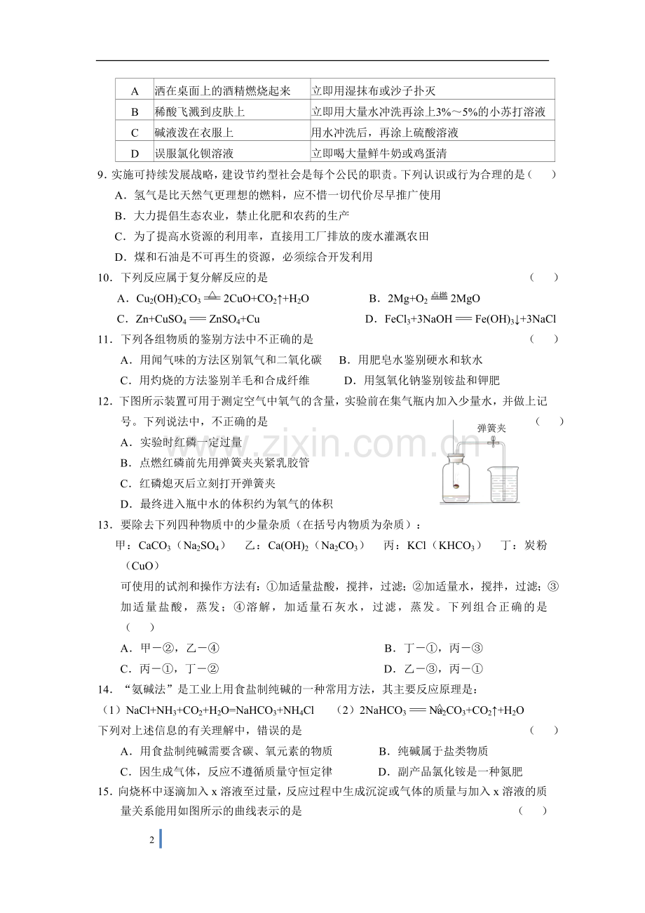 2009年云南省昆明市中考化学试题及答案(word).doc_第2页