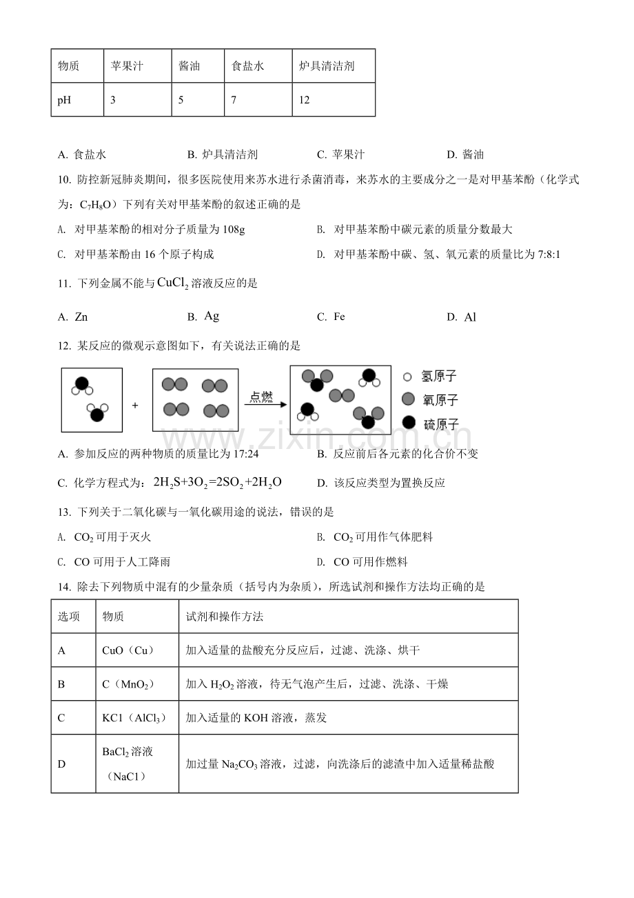 2021年辽宁省营口市中考化学试题（空白卷）.doc_第2页