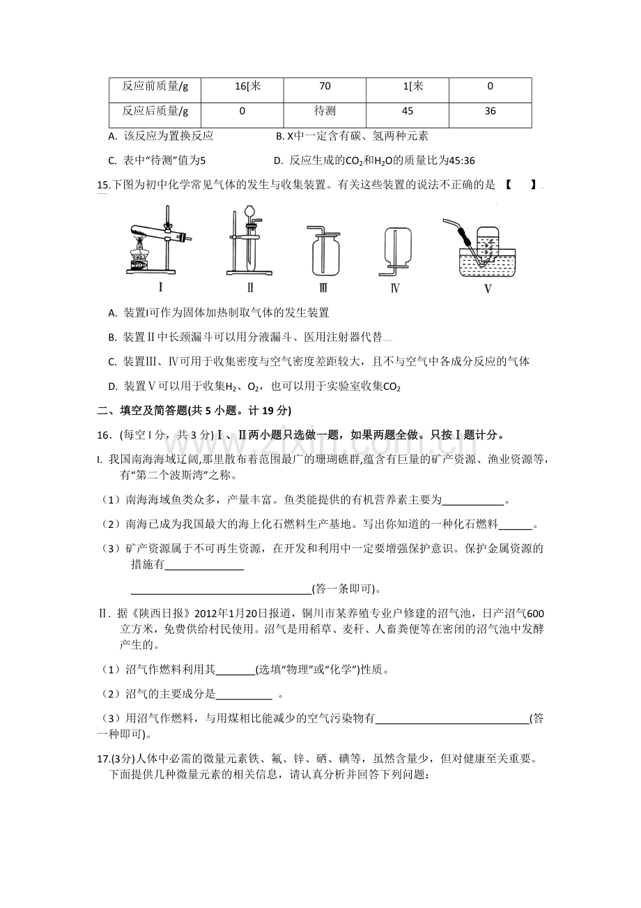 陕西省2012年中考化学试题(含答案).docx_第2页