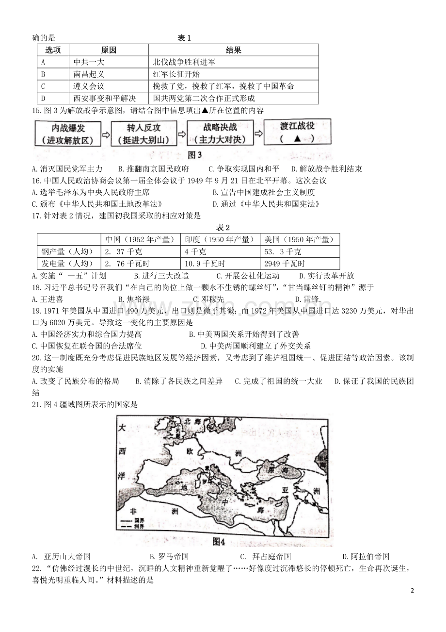 福建省漳州市2019年中考历史真题试题.docx_第2页