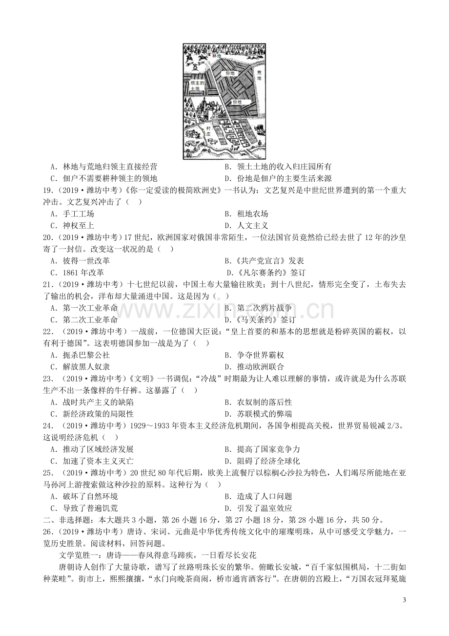 山东省潍坊市2019年中考历史真题试题（含解析）.doc_第3页