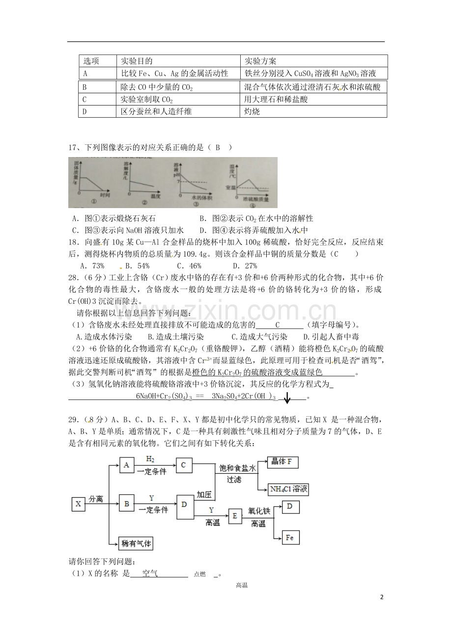 四川省德阳市2017年中考化学真题试题（含答案）.DOC_第2页