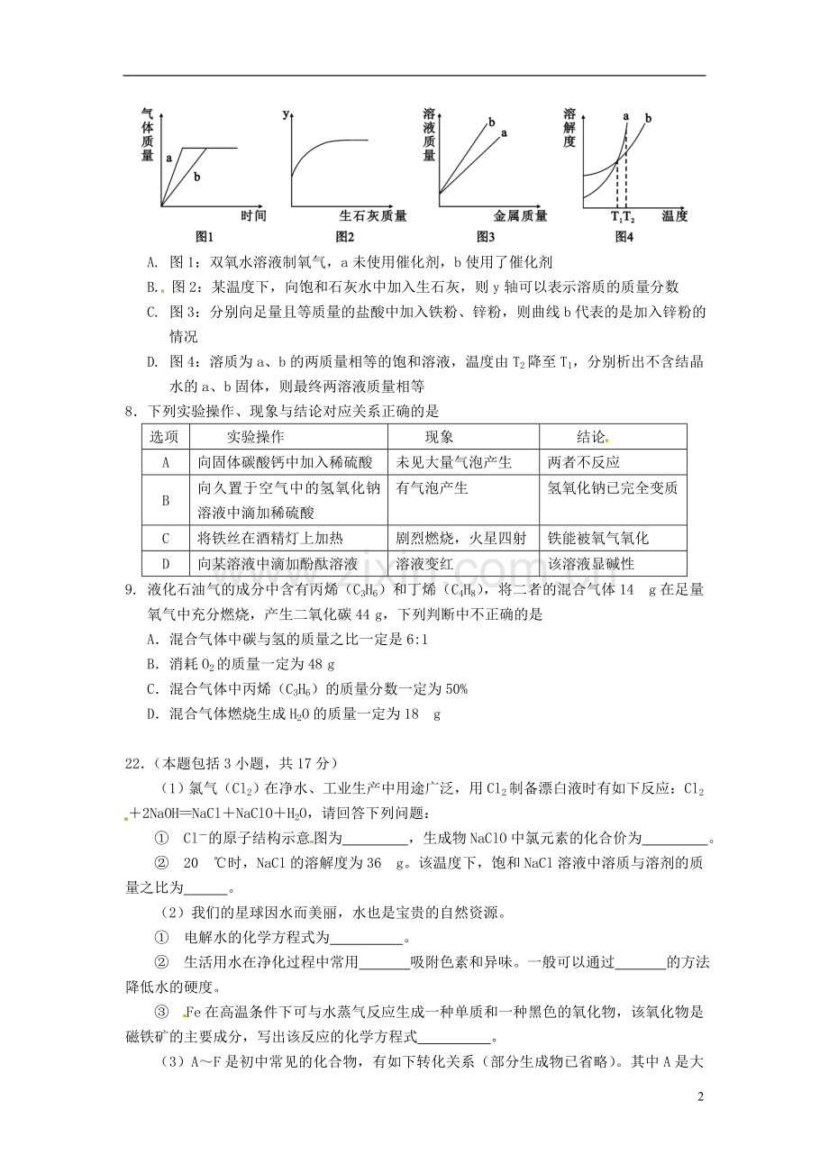 四川省绵阳市2016年中考科学（化学部分）真题试题（含答案）.DOC_第2页